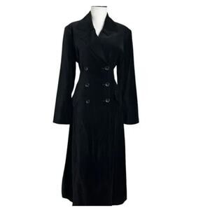 Newport News Black Velvet Trench Coat Double Breasted 18 Goth Steampunk Vintage